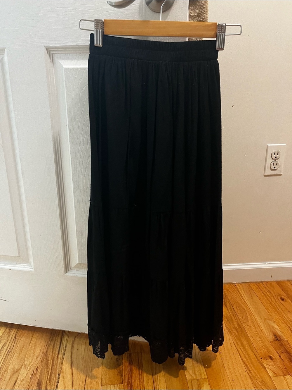 Black Skirt with Tiered Lace Hem